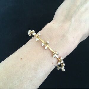 Vintage Gold Tone Faux Pearl Bangle Bracelet